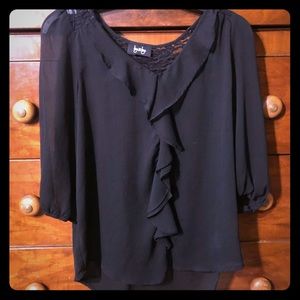 Black Sheer Three Quarter Sleeve Blouse